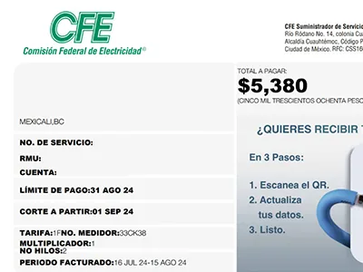 Recibo CFE antes de paneles solares