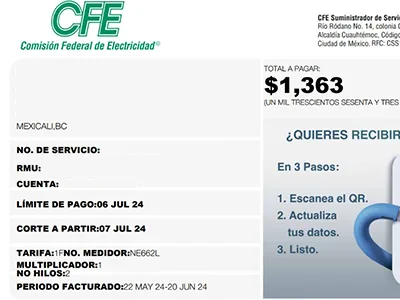 Recibo CFE antes de paneles solares