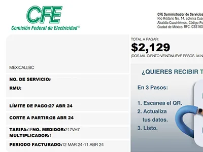Recibo CFE antes de paneles solares