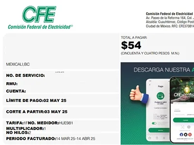 Recibo CFE después de paneles solares